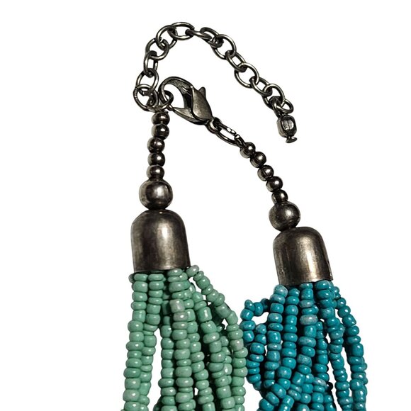 Retro Boho Chic Seed Beaded Necklace Green Blue Purple Beads Fashion Jewelry - Picture 3 of 5